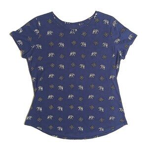 Navy Elephant Print Short Sleeve Tee Relaxed Fit Graphic T-Shirt Size L